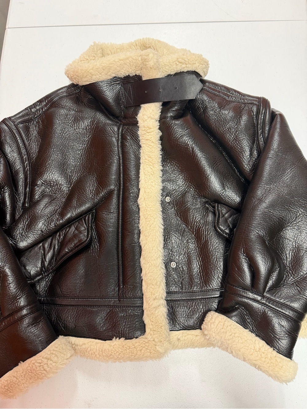 ZARA Faux Shearling Aviator Jacket Black B-3 Bomber Women’s Size L